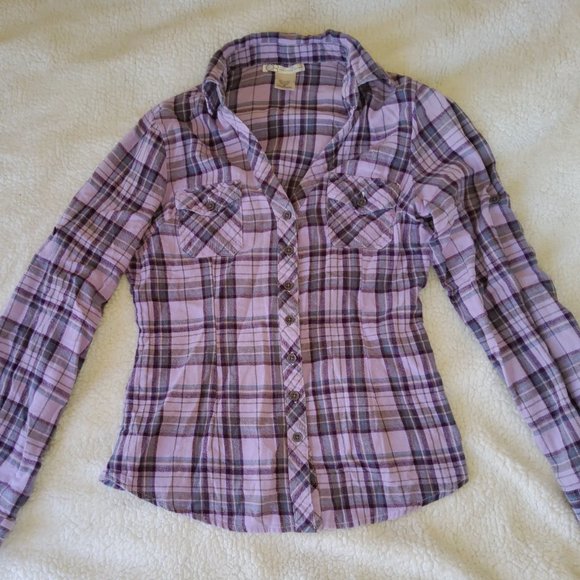 Y2K Charlotte Russe Medium Plaid Flannel Long Sleve Button Down Shirt Pockets! - Picture 8 of 11